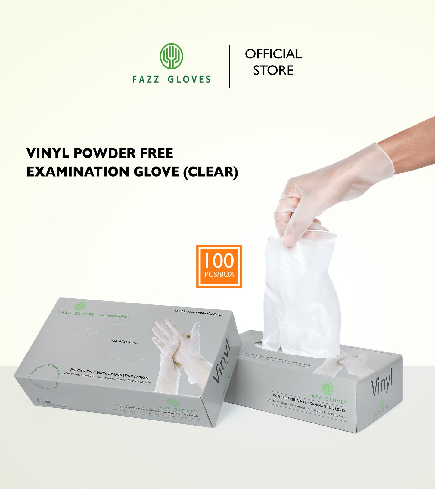 Vinyl Powder Free Examination Glove, Clear (100Pcs/Box)